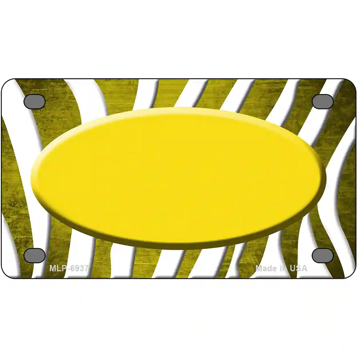 Yellow White Zebra Oval Oil Rubbed Metal Novelty License Plate 4" x 2.2" (MLP)