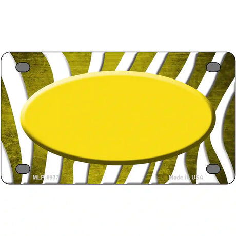 Yellow White Zebra Oval Oil Rubbed Metal Novelty License Plate 4" x 2.2" (MLP)