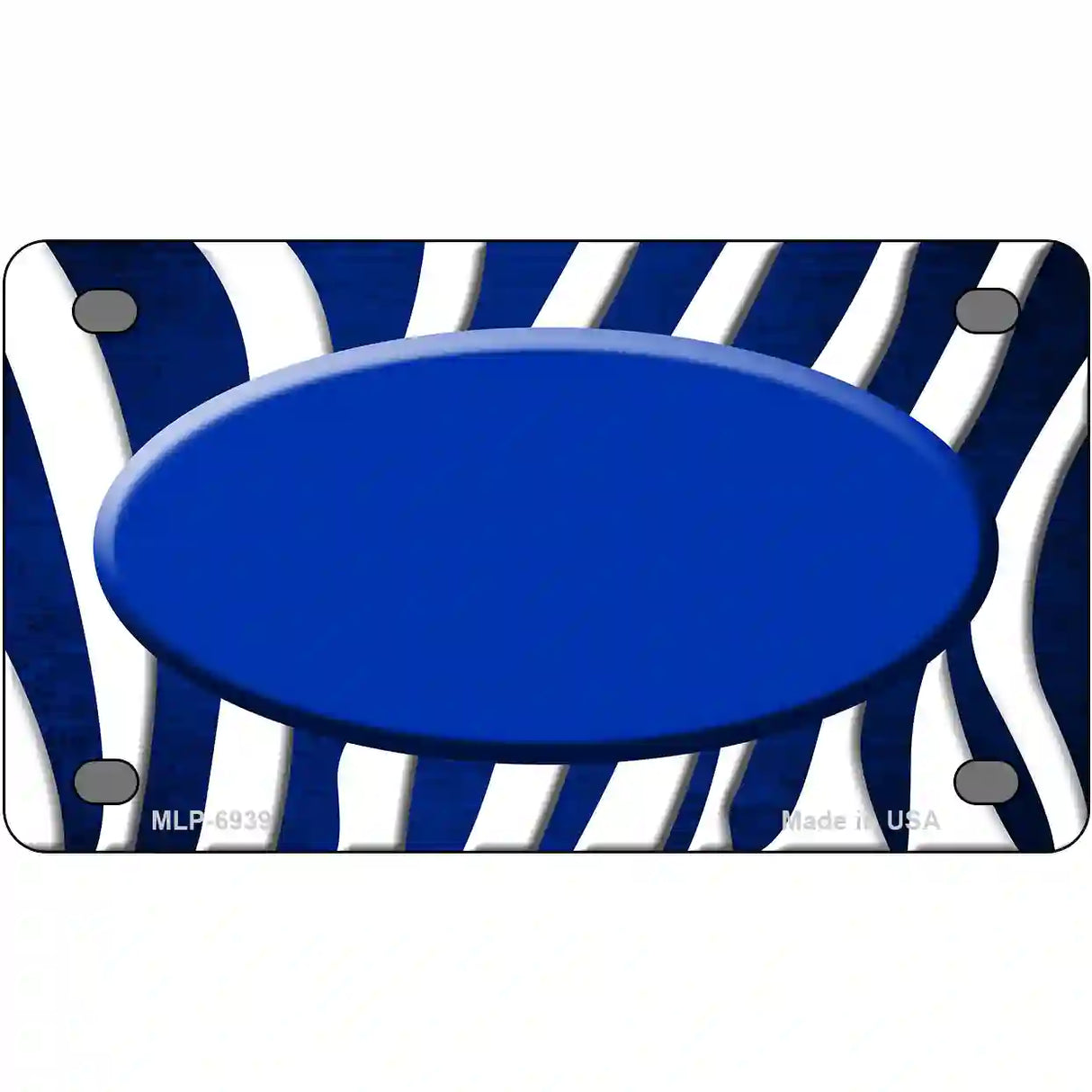 Blue White Zebra Oval Oil Rubbed Metal Novelty License Plate 4" x 2.2" (MLP)