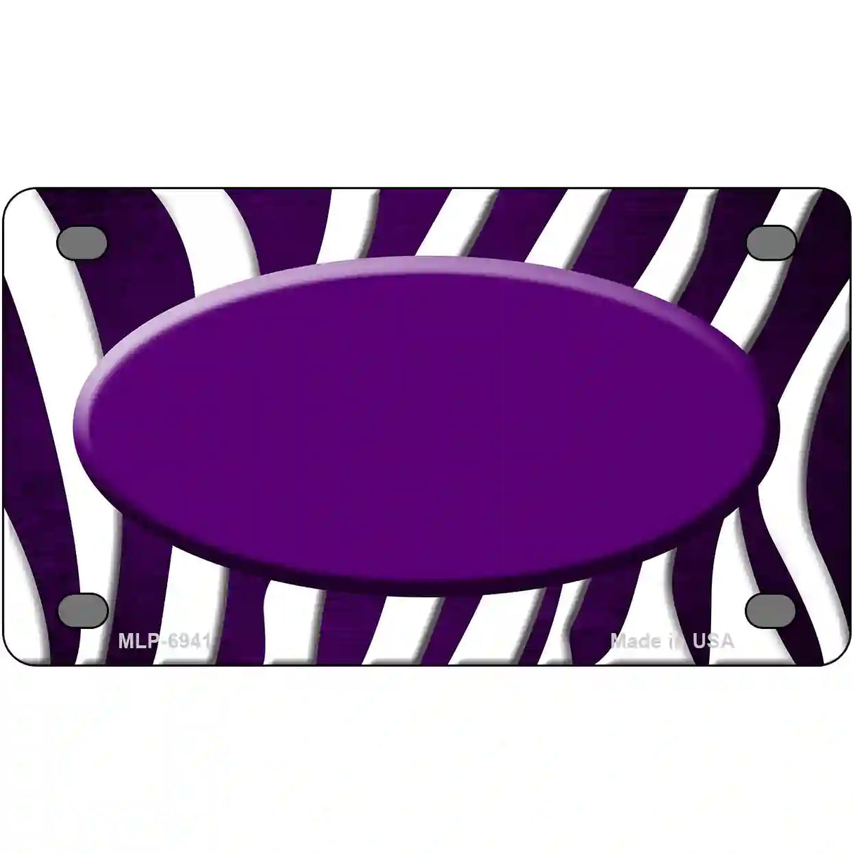 Purple White Zebra Oval Oil Rubbed Metal Novelty License Plate 4" x 2.2" (MLP)