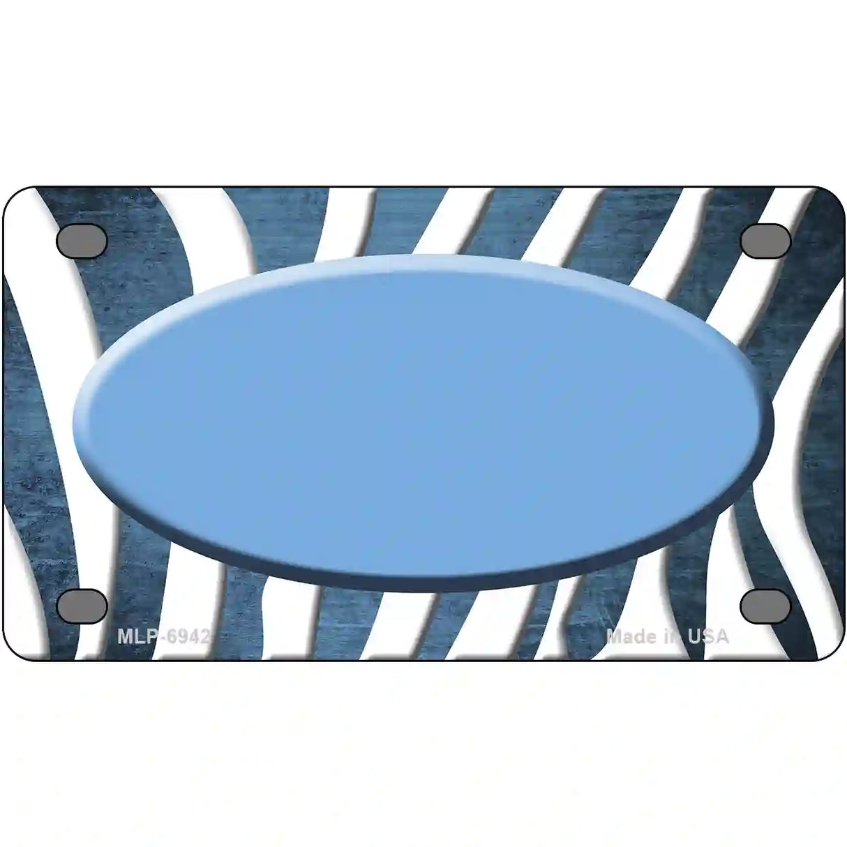 Light Blue White Zebra Oval Oil Rubbed Metal Novelty License Plate 4" x 2.2" (MLP)