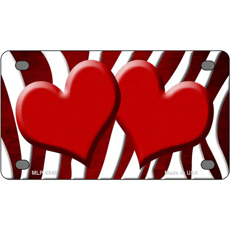 Red White Zebra Hearts Oil Rubbed Metal Novelty License Plate 4" x 2.2" (MLP)