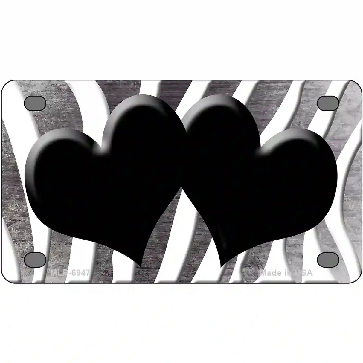 Black White Zebra Hearts Oil Rubbed Metal Novelty License Plate 4" x 2.2" (MLP)