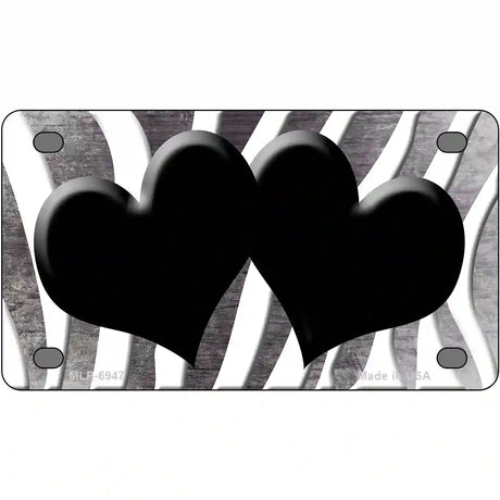 Black White Zebra Hearts Oil Rubbed Metal Novelty License Plate 4" x 2.2" (MLP)