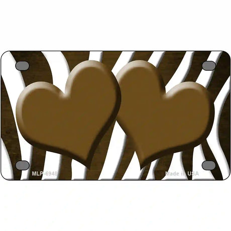 Brown White Zebra Hearts Oil Rubbed Metal Novelty License Plate 4" x 2.2" (MLP)