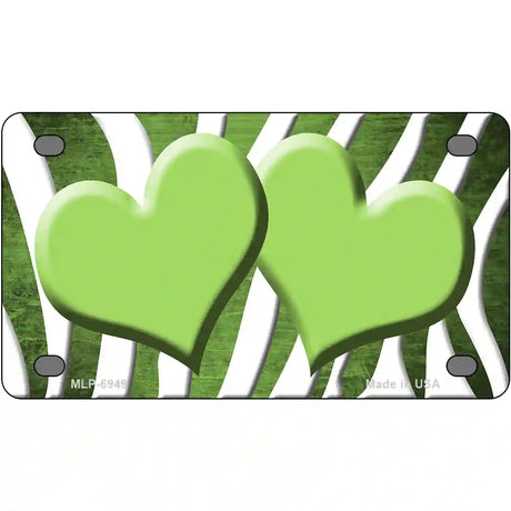 Lime Green White Zebra Hearts Oil Rubbed Metal Novelty License Plate 4" x 2.2" (MLP)