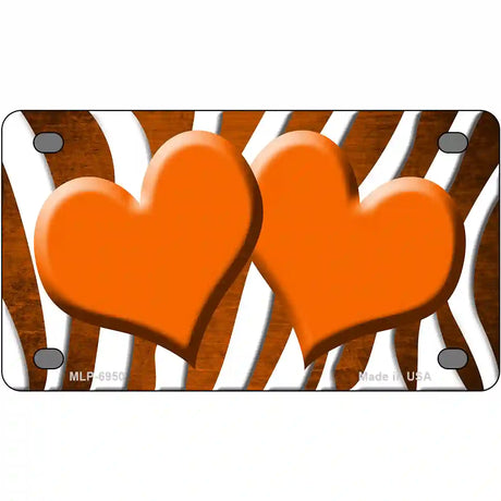 Orange White Zebra Hearts Oil Rubbed Metal Novelty License Plate 4" x 2.2" (MLP)