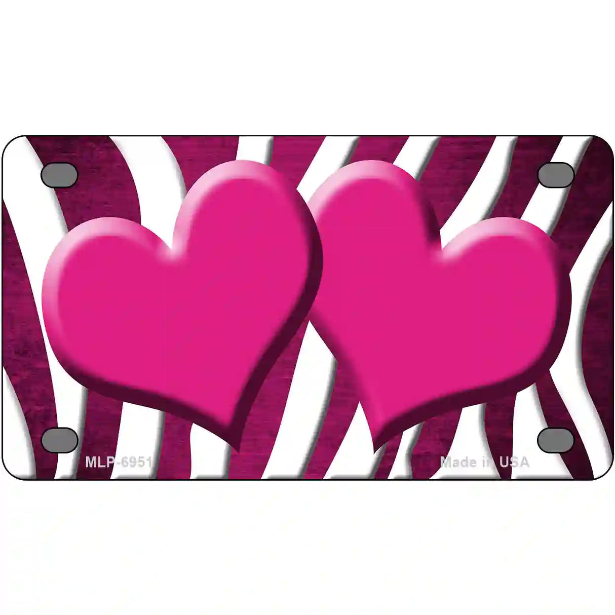 Pink White Zebra Hearts Oil Rubbed Metal Novelty License Plate 4" x 2.2" (MLP)