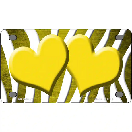 Yellow White Zebra Hearts Oil Rubbed Metal Novelty License Plate 4" x 2.2" (MLP)