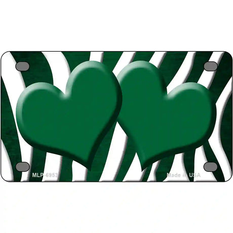 Green White Zebra Hearts Oil Rubbed Metal Novelty License Plate 4" x 2.2" (MLP)