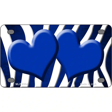 Blue White Zebra Hearts Oil Rubbed Metal Novelty License Plate 4" x 2.2" (MLP)