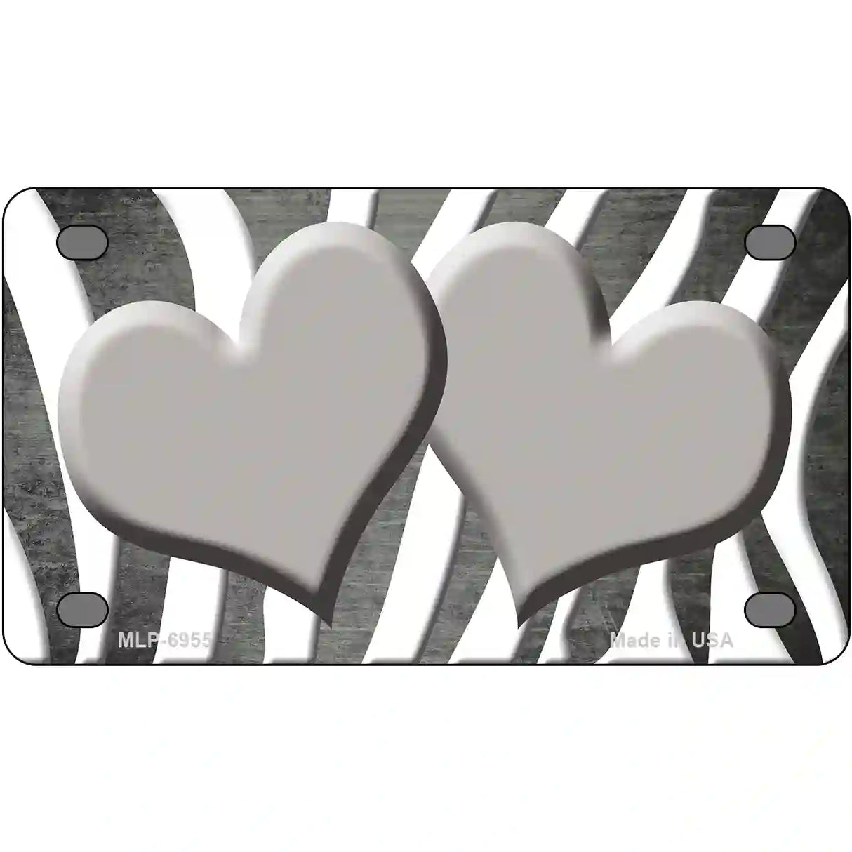 Gray White Zebra Hearts Oil Rubbed Metal Novelty License Plate 4" x 2.2" (MLP)