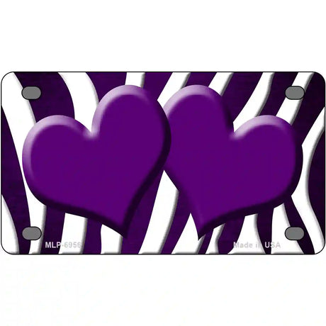 Purple White Zebra Hearts Oil Rubbed Metal Novelty License Plate 4" x 2.2" (MLP)