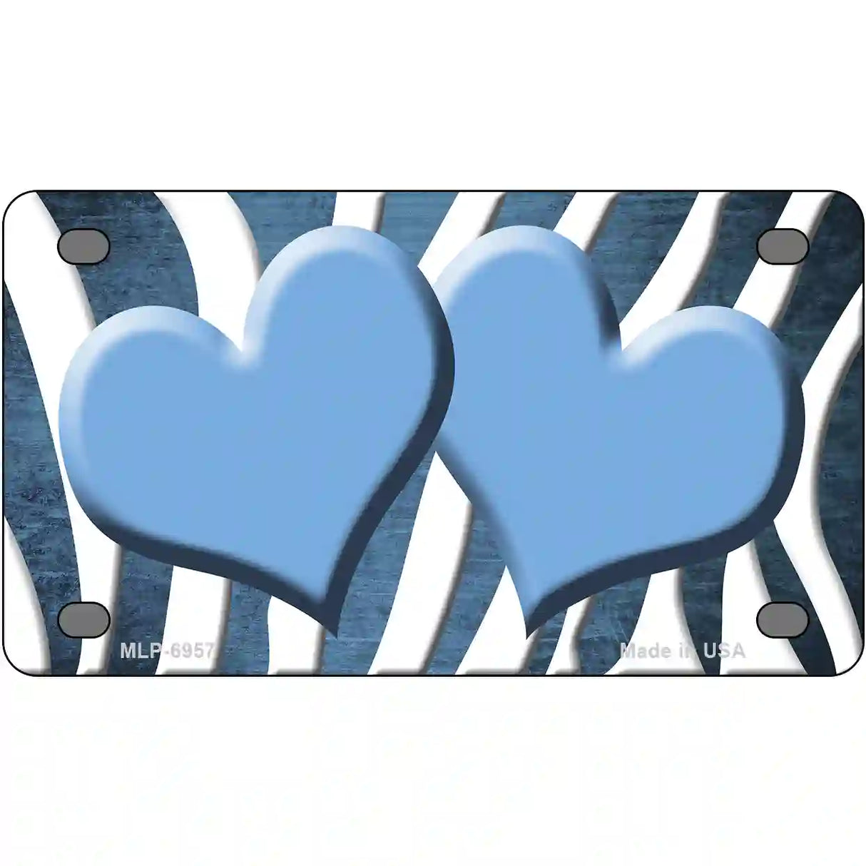 Light Blue White Zebra Hearts Oil Rubbed Metal Novelty License Plate 4" x 2.2" (MLP)