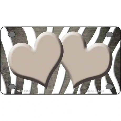 Tan White Zebra Hearts Oil Rubbed Metal Novelty License Plate 4" x 2.2" (MLP)