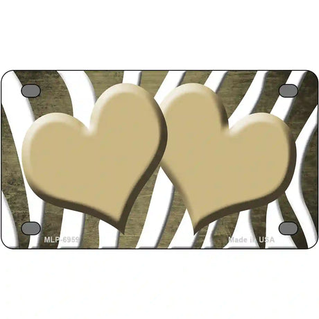 Gold White Zebra Hearts Oil Rubbed Metal Novelty License Plate 4" x 2.2" (MLP)