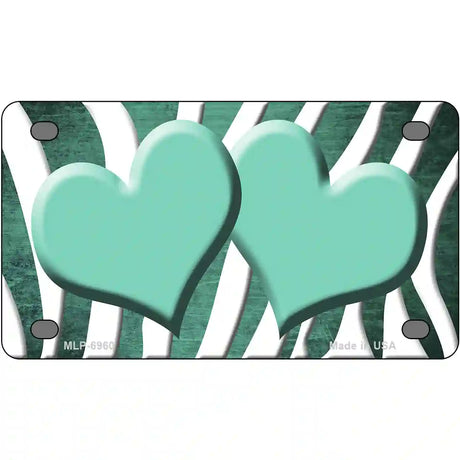 Mint White Zebra Hearts Oil Rubbed Metal Novelty License Plate 4" x 2.2" (MLP)