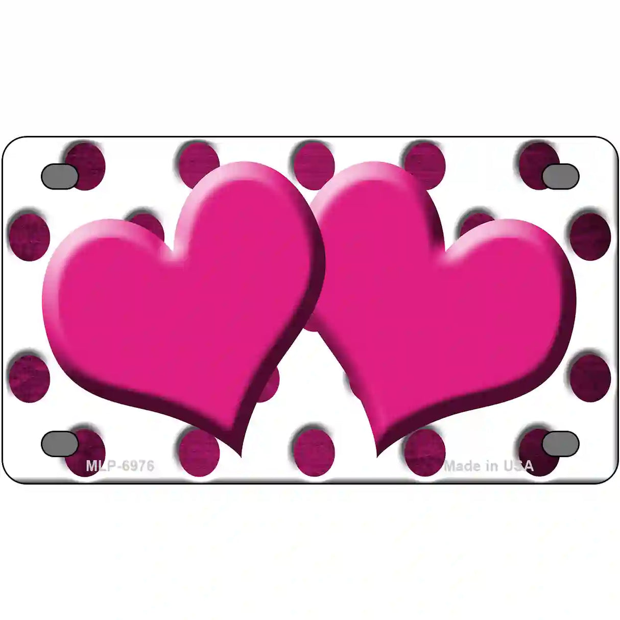 Pink White Dots Hearts Oil Rubbed Metal Novelty License Plate 4" x 2.2" (MLP)