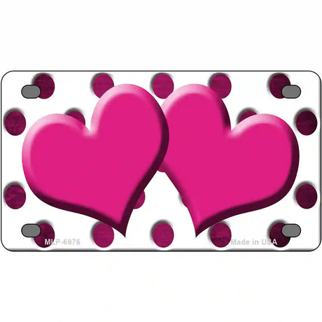 Pink White Dots Hearts Oil Rubbed Metal Novelty License Plate 4" x 2.2" (MLP)