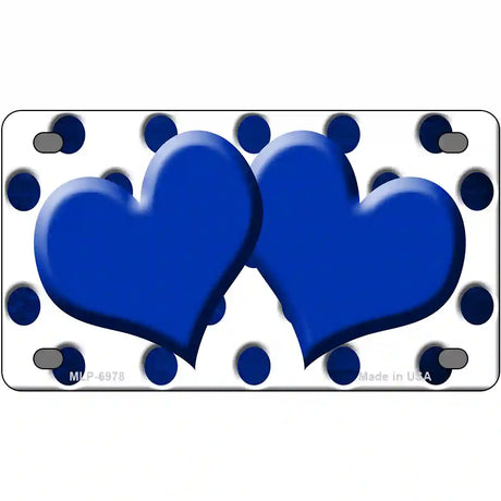 Blue White Dots Hearts Oil Rubbed Metal Novelty License Plate 4" x 2.2" (MLP)