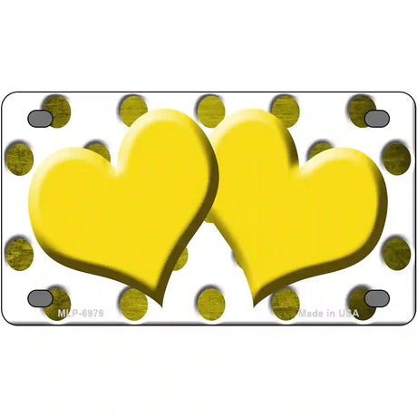 Yellow White Dots Hearts Oil Rubbed Metal Novelty License Plate 4" x 2.2" (MLP)