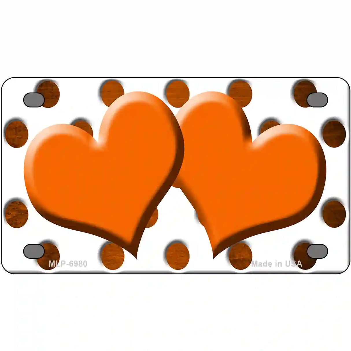 Orange White Dots Hearts Oil Rubbed Metal Novelty License Plate 4" x 2.2" (MLP)