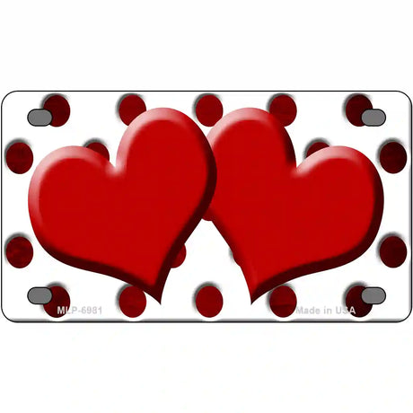 Red White Dots Hearts Oil Rubbed Metal Novelty License Plate 4" x 2.2" (MLP)