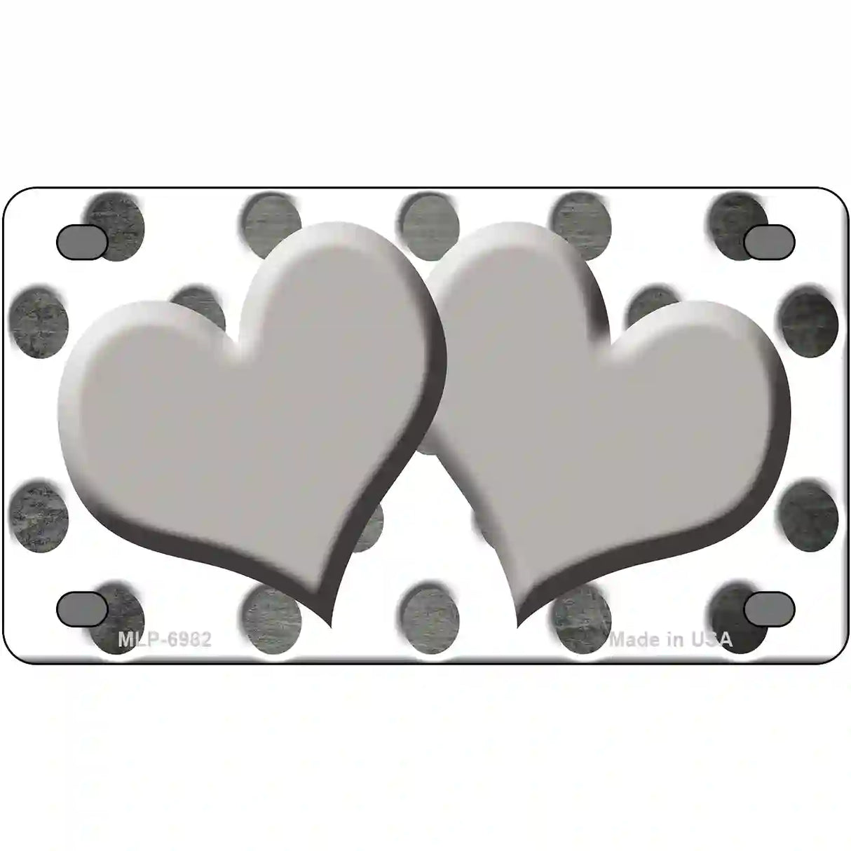 Gray White Dots Hearts Oil Rubbed Metal Novelty License Plate 4" x 2.2" (MLP)