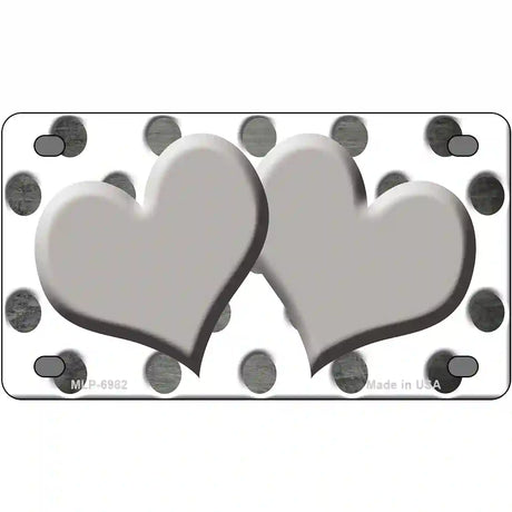 Gray White Dots Hearts Oil Rubbed Metal Novelty License Plate 4" x 2.2" (MLP)