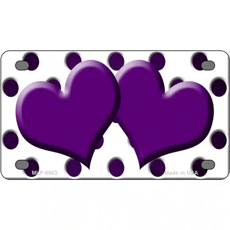 Purple White Dots Hearts Oil Rubbed Metal Novelty License Plate 4" x 2.2" (MLP)