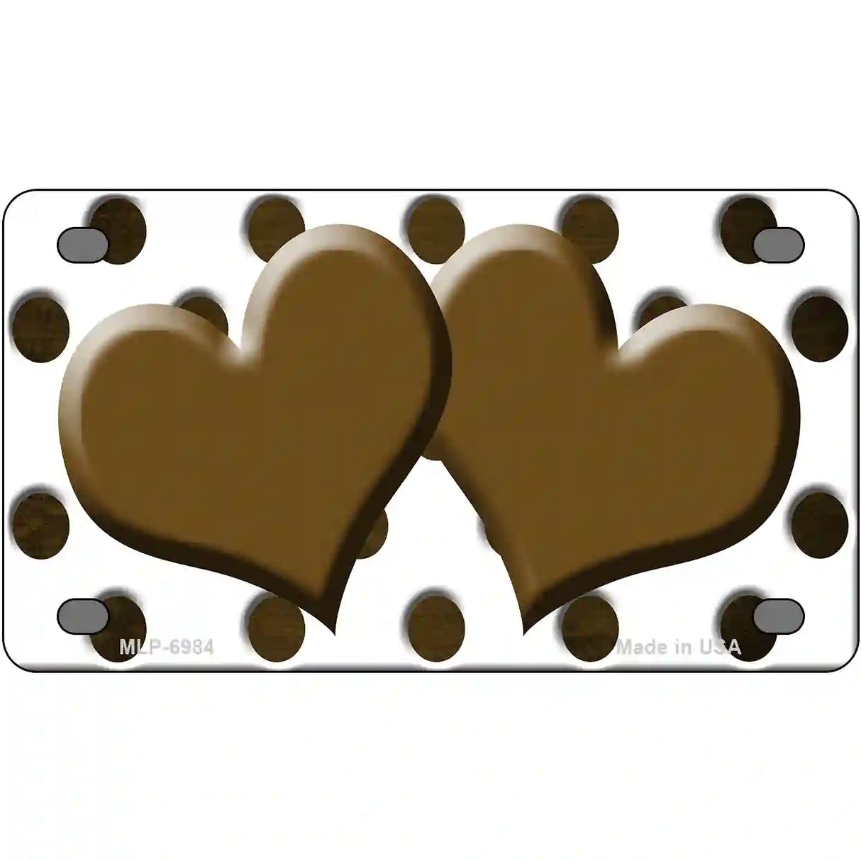 Brown White Dots Hearts Oil Rubbed Metal Novelty License Plate 4" x 2.2" (MLP)