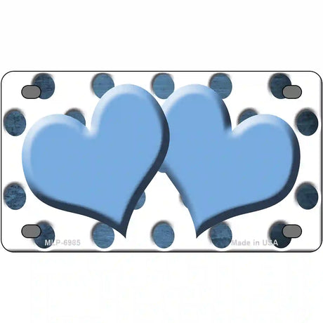 Light Blue White Dots Hearts Oil Rubbed Metal Novelty License Plate 4" x 2.2" (MLP)