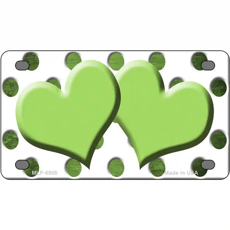 Lime Green White Dots Hearts Oil Rubbed Metal Novelty License Plate 4" x 2.2" (MLP)