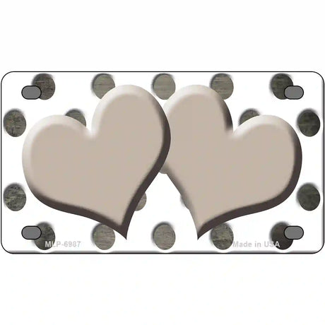 Tan White Dots Hearts Oil Rubbed Metal Novelty License Plate 4" x 2.2" (MLP)