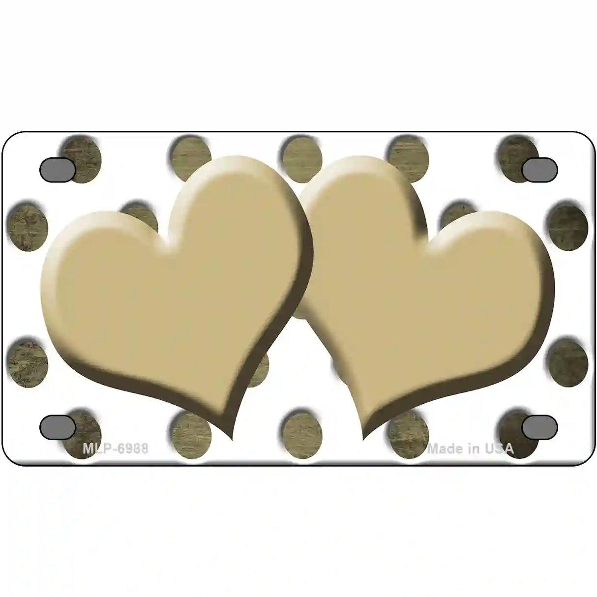 Gold White Dots Hearts Oil Rubbed Metal Novelty License Plate 4" x 2.2" (MLP)