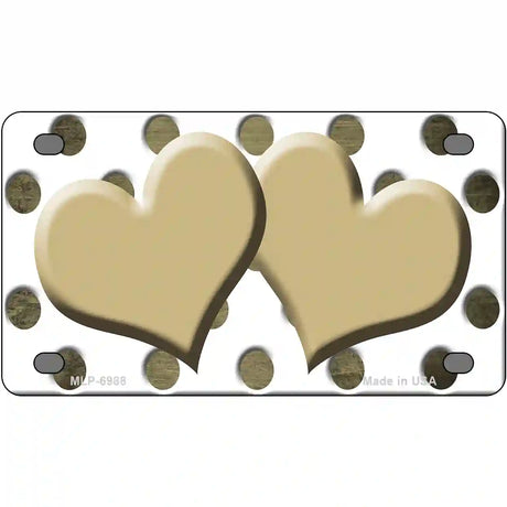 Gold White Dots Hearts Oil Rubbed Metal Novelty License Plate 4" x 2.2" (MLP)