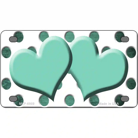 Mint White Dots Hearts Oil Rubbed Metal Novelty License Plate 4" x 2.2" (MLP)