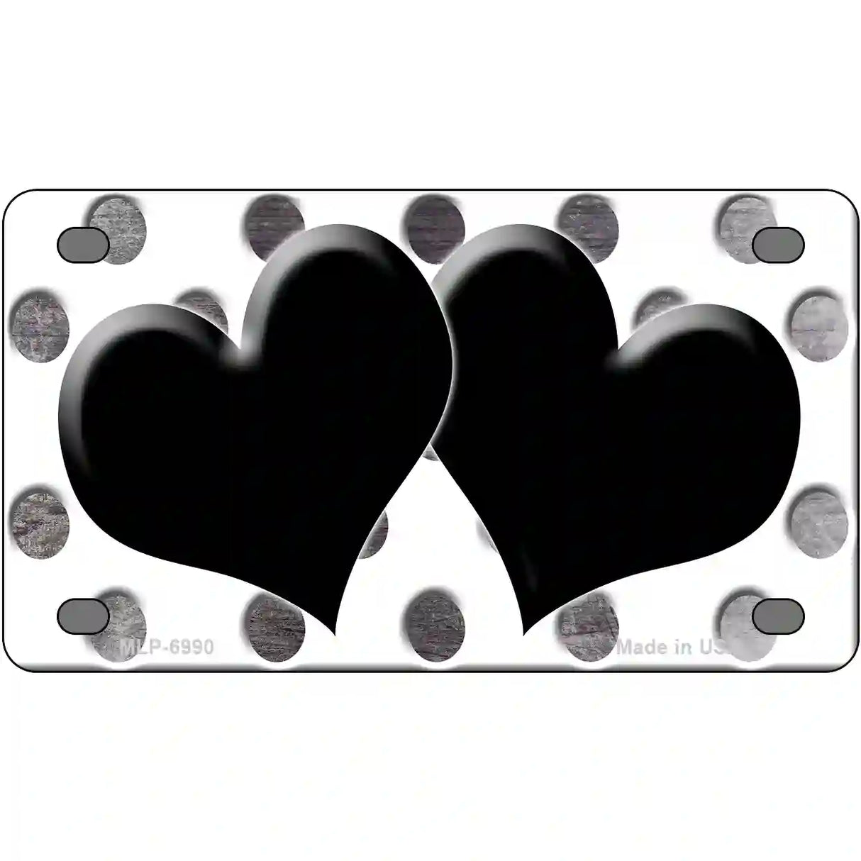 Black White Dots Hearts Oil Rubbed Metal Novelty License Plate 4" x 2.2" (MLP)