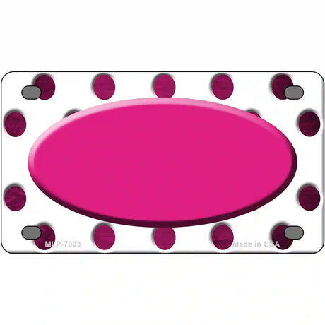 Pink White Dots Oval Oil Rubbed Metal Novelty License Plate 4" x 2.2" (MLP)