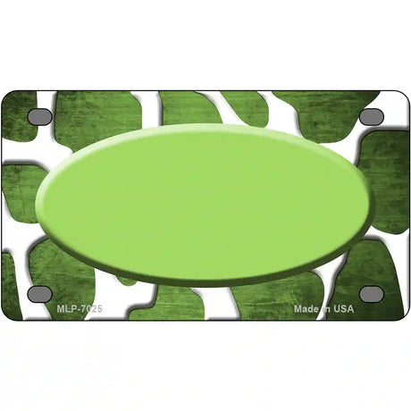 Lime Green White Oval Giraffe Oil Rubbed Metal Novelty License Plate 4" x 2.2" (MLP)