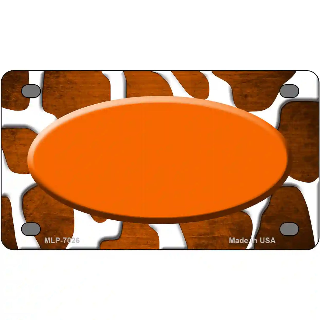 Orange White Oval Giraffe Oil Rubbed Metal Novelty License Plate 4" x 2.2" (MLP)