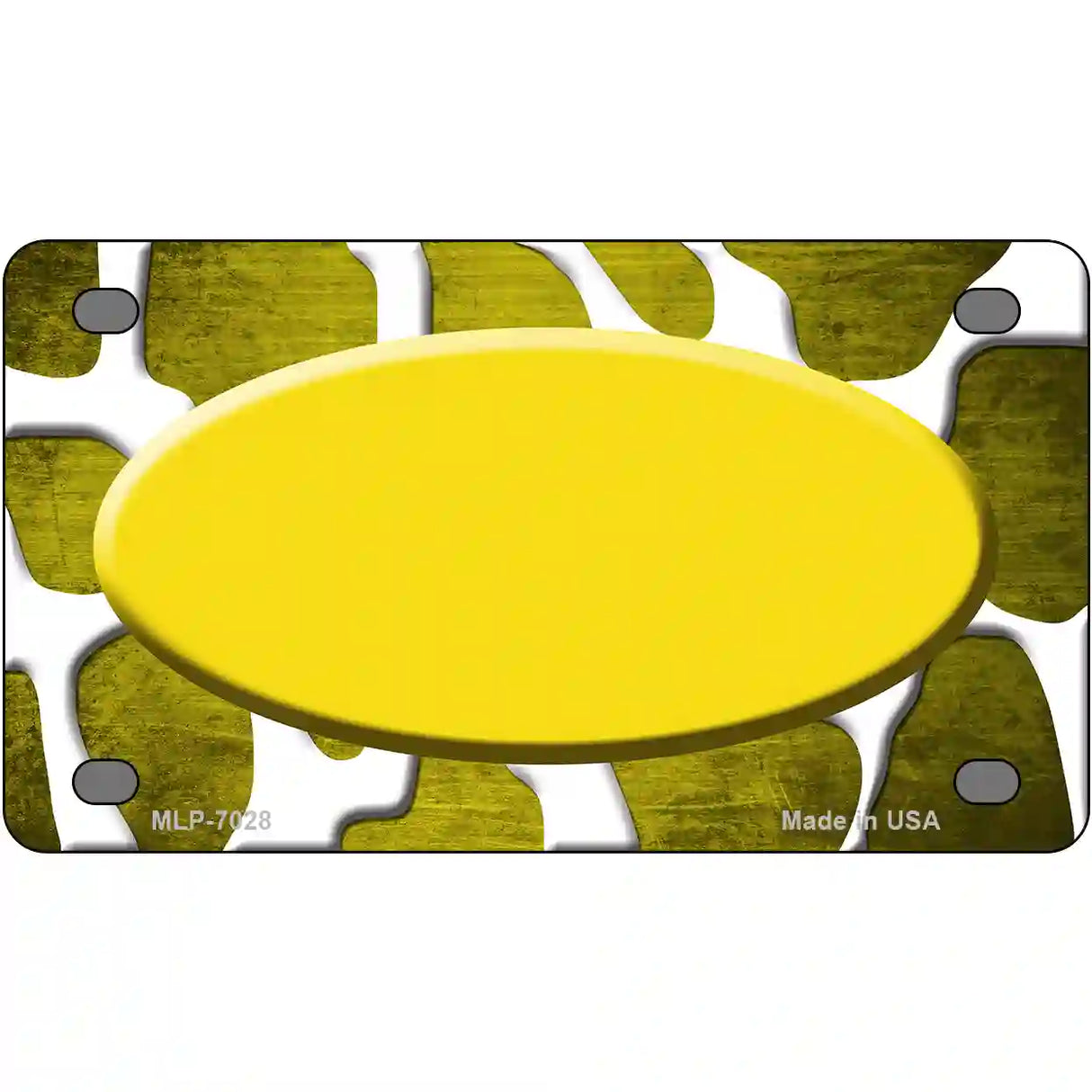 Yellow White Oval Giraffe Oil Rubbed Metal Novelty License Plate 4" x 2.2" (MLP)