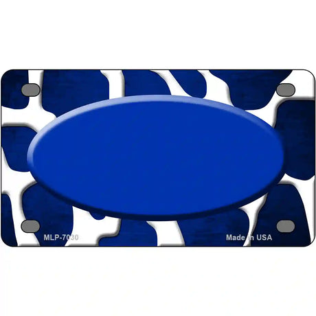 Blue White Oval Giraffe Oil Rubbed Metal Novelty License Plate 4" x 2.2" (MLP)