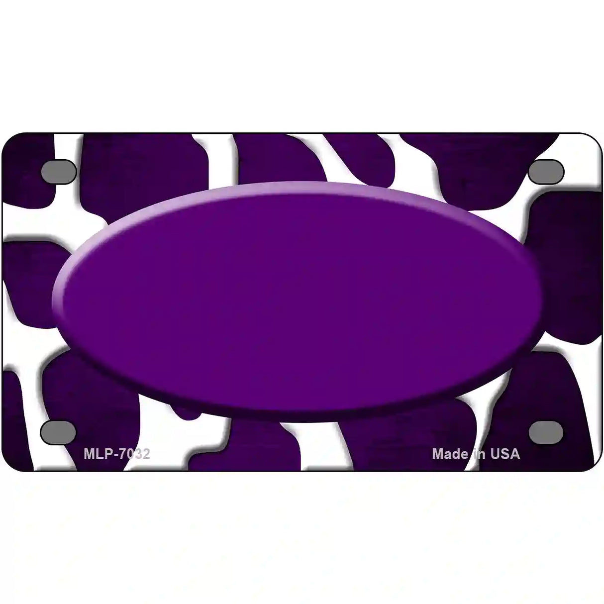 Purple White Oval Giraffe Oil Rubbed Metal Novelty License Plate 4" x 2.2" (MLP)