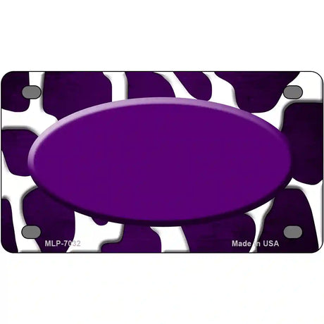 Purple White Oval Giraffe Oil Rubbed Metal Novelty License Plate 4" x 2.2" (MLP)