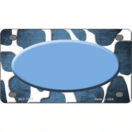 Light Blue White Oval Giraffe Oil Rubbed Metal Novelty License Plate 4" x 2.2" (MLP)