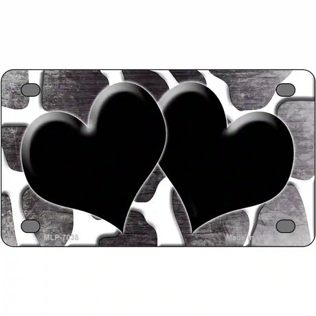 Black White Hearts Giraffe Oil Rubbed Metal Novelty License Plate 4" x 2.2" (MLP)