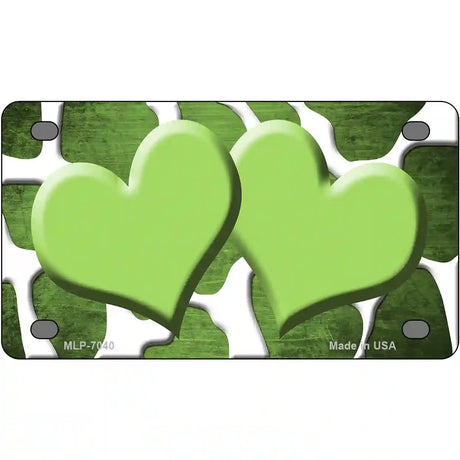 Lime Green White Hearts Giraffe Oil Rubbed Metal Novelty License Plate 4" x 2.2" (MLP)