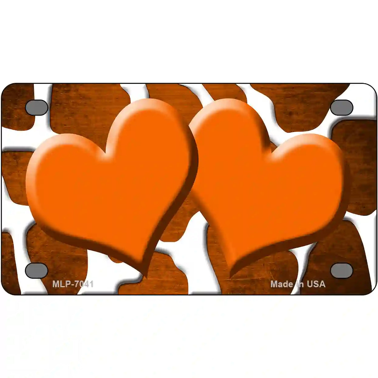 Orange White Hearts Giraffe Oil Rubbed Metal Novelty License Plate 4" x 2.2" (MLP)