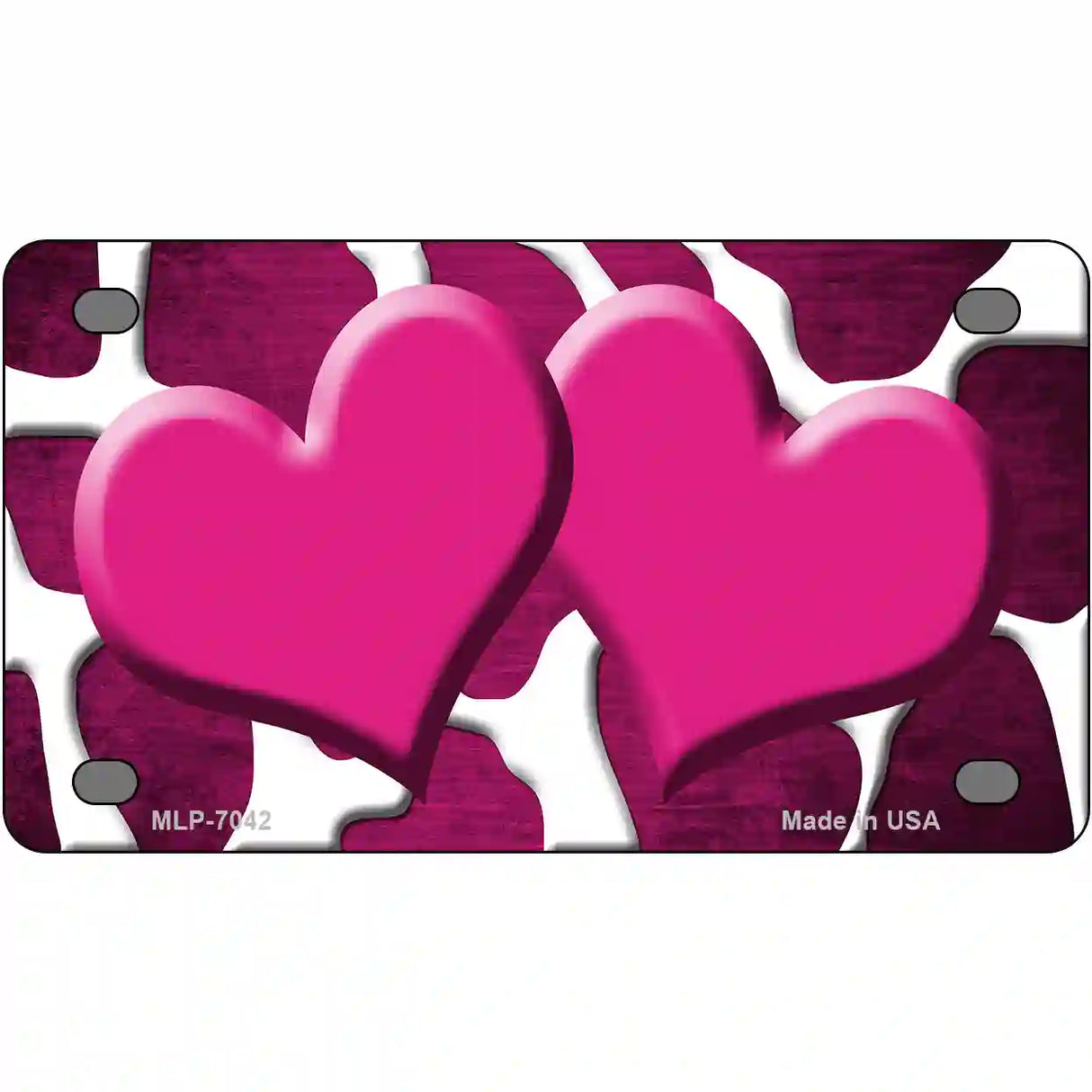 Pink White Hearts Giraffe Oil Rubbed Metal Novelty License Plate 4" x 2.2" (MLP)